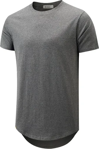 Vista 37 de KLIEGOU Camiseta larga 100% algodón para hombre, preencogida, suave 66 Gris Azul