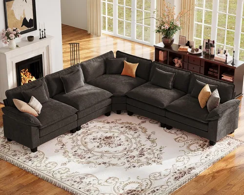 Vista 114 de Sofá modular de gran tamaño de 154 pulgadas, cómodo sofá en forma de U con 3 otomanas móviles, sofá moderno de felpilla de 7 plazas para sala