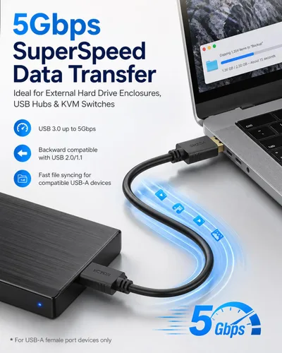 Vista 3 de VCZHS Tech Cable USB a USB de 3.3 pies, USB3.0 tipo A a tipo A macho a macho cable de transferencia de datos de 5 Gbps para almohadilla