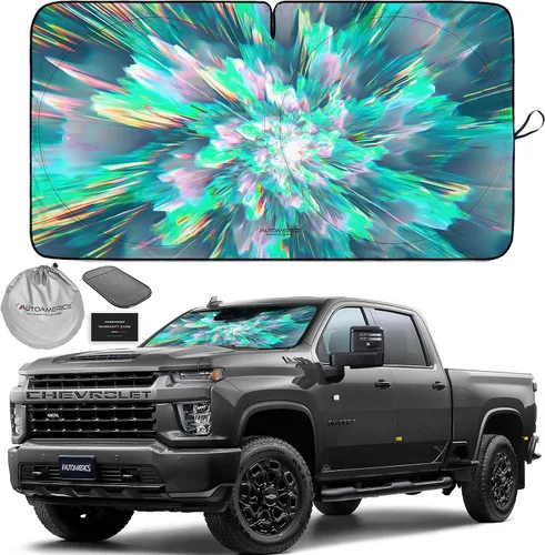 Vista 92 de Parasol de Parabrisas de Una Pieza - Parasol Cromado Líquido Plegable para Ventana Delantera de Auto para Carros SUV Camión - Protector Visor