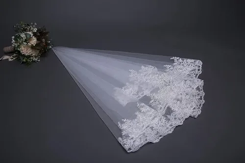 Vista 3 de Patty Both Simple elegante encaje apliques velo de novia con velos de novia peine