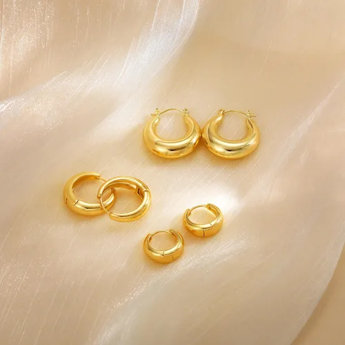 Vista 9 de Juego de 3 pares de aretes de aro gruesos de oroplata para mujer, chapados en oro de 14 quilates, delicados, hipoalergénicos, ligeros, gruesos