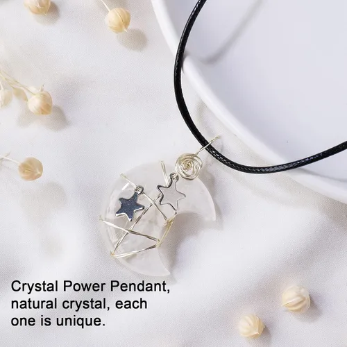 Vista 3 de Healing Crystal Necklace Wire Wrapped Crescent Moon Star Pendant Necklace Natural Crystal Pendant Reiki Chakra Gemstones Jewelry Gift for Women