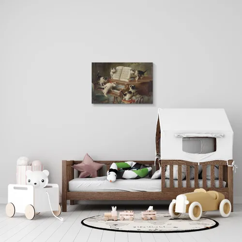 Vista 5 de Lienzo decorativo para pared, diseño de gatos divertidos, impresión de animales de granja, pintura de recital de gatitos, obra de arte enmarcada