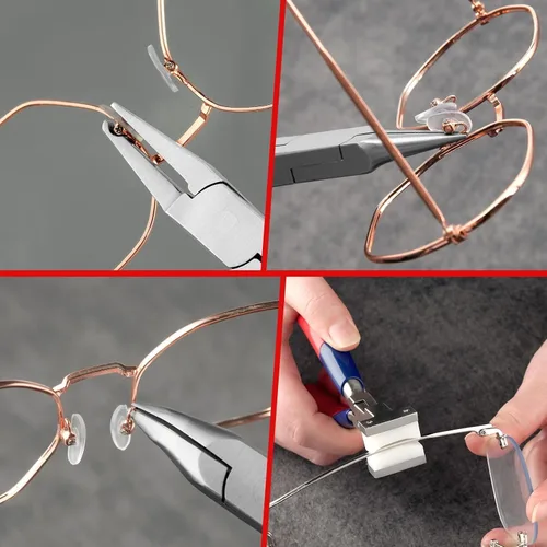 Vista 2 de Kit de reparación de lentes con destornillador y caja de almacenamiento, juego de alicates ópticos para lentes de ojos, alicates de ajuste de gafas