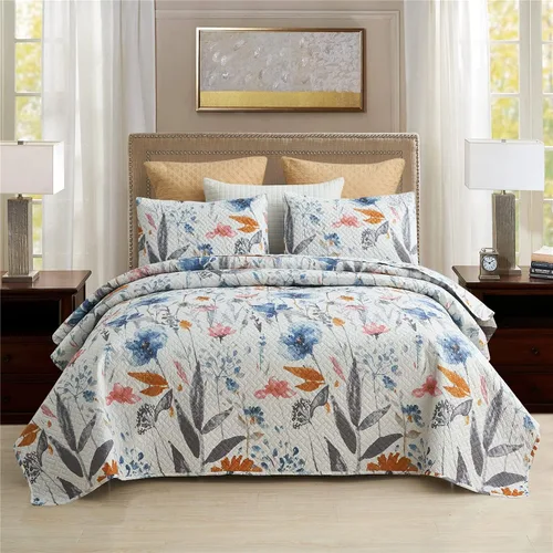 Vista 8 de MERRY HOME Juego de edredón Queen, juego de 3 piezas con 2 fundas de almohada, juego de colcha reversible bohemio, suave y ligero, tamaño Queen