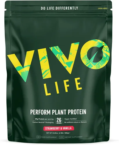 Vista 9 de Vivo life Perform Plant Protein en polvo, 0.88 oz de proteína con 0.21 oz