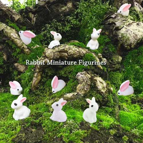 Vista 5 de 120 figuras de conejo en miniatura, mini resina, conejos, jardín de hadas, paisaje de musgo en miniatura, bricolaje, terrario, manualidades
