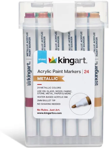 Vista 9 de KINGART Marcadores de pintura acrílica 409-24M con estuche de almacenamiento, 24 colores metálicos Tinta a base de agua con punta de bala de 0.079