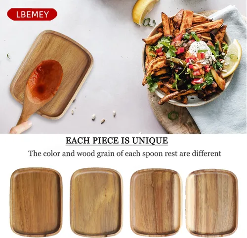 Vista 6 de Soporte de cuchara de madera de acacia de 5.9 pulgadas para estufa, soporte rectangular liso para cuchara de madera para encimera de cocina con pies