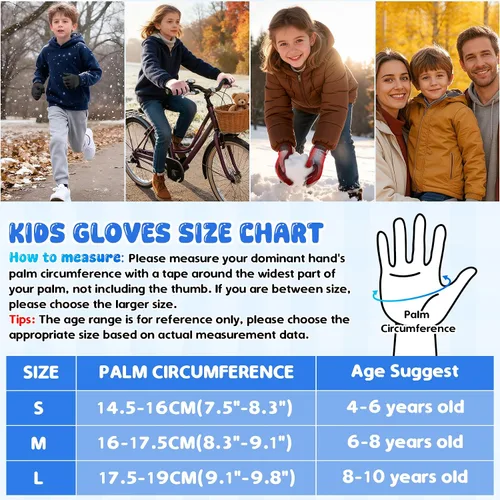 Vista 6 de Guantes de invierno para niños y niñas de 4 a 10 años, antideslizantes, suaves, cálidos, para ciclismo, correr, fútbol