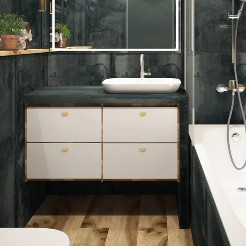 Vista 8 de Paquete de 2 tiradores de cajón de latón macizo para cómoda, pomos y manijas semicirculares para gabinetes de cocina, pomos dorados para gabinete
