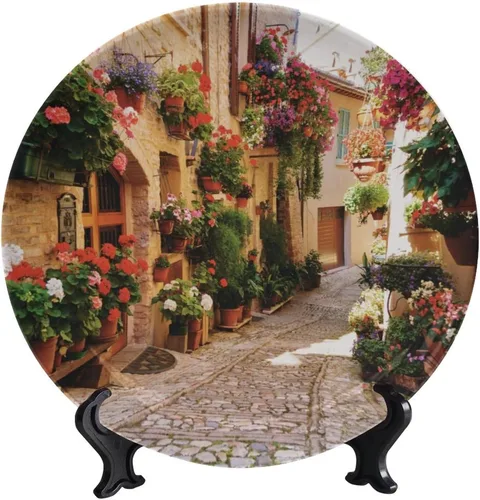 Vista 57 de Plato decorativo colgante de cerámica con temática de paisaje, plato decorativo redondo de plantas en maceta, con soporte decorativo, para sala