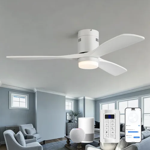 Vista 20 de CACI Mall Ventiladores de techo inteligentes de madera de 52 pulgadas con luces y control remoto, 3 cuchillas, perfil bajo, moderno, compatible