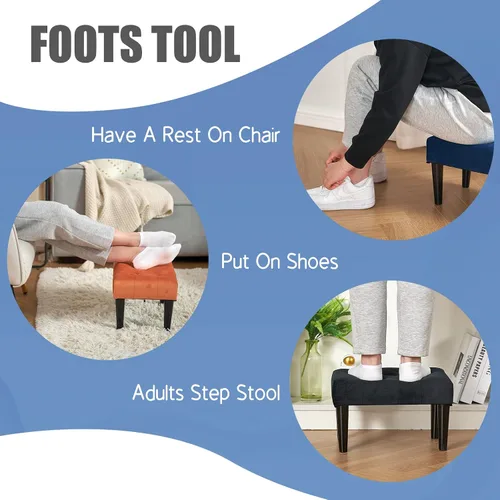Vista 6 de BRIAN & DANY Taburetes otomanos, taburete pequeño de terciopelo con patas, reposapiés otomano pequeño rectangular para sofá, reposapiés y otomanos