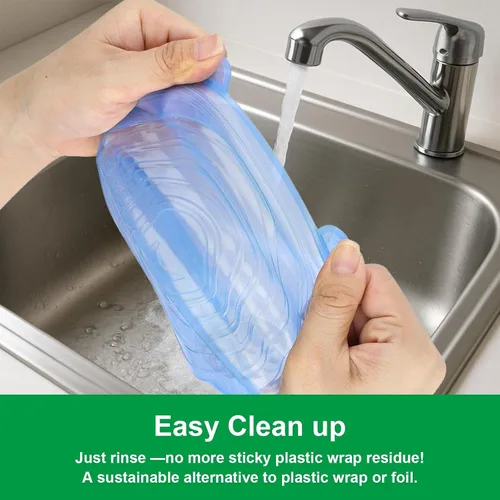 Vista 6 de Tapas elásticas de silicona, paquete de 6 fundas reutilizables para alimentos, silicona flexible para cuencos, recipientes, frutas, sello hermético