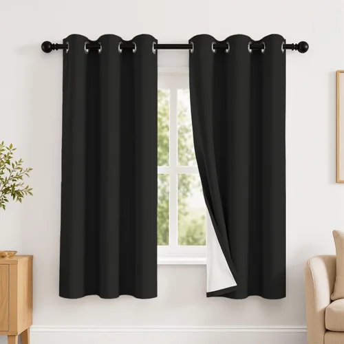 Vista 84 de 2 paneles de cortinas 100% opacas, de peso medio, con aislamiento térmico y ojales para dormitorio, sala de estar, tratamiento de ventana