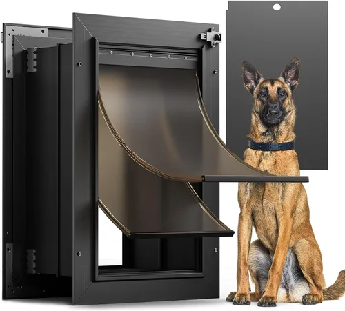Vista 11 de Puerta para perro XL para pared, puerta de perro extra grande totalmente de aluminio, puerta de servicio pesado para mascotas, fácil de instalar, 2