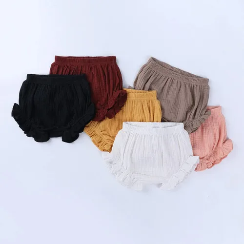 Vista 5 de Pantalones cortos de algodón y lino con volantes para bebés y niñas pequeñas