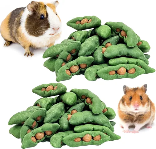 Vista 9 de Fhiny Juguetes masticables de conejo, 24 piezas de bocadillos molares naturales de hámster hechos a mano, juguetes masticables de animales pequeños