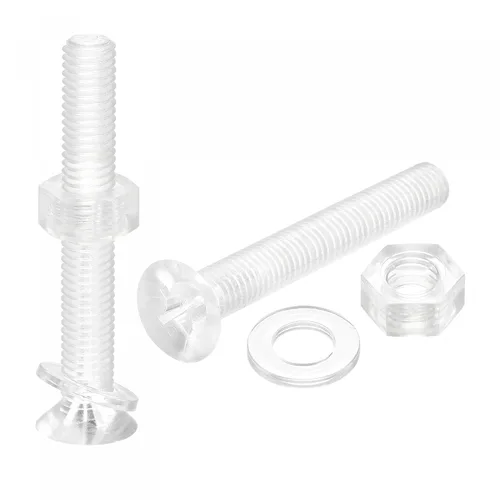 Vista 16 de uxcell Tornillos de máquina Phillips de plástico M6 x 0.472 in con tuercas y arandelas planas, pernos de máquina de cabeza plana de PC