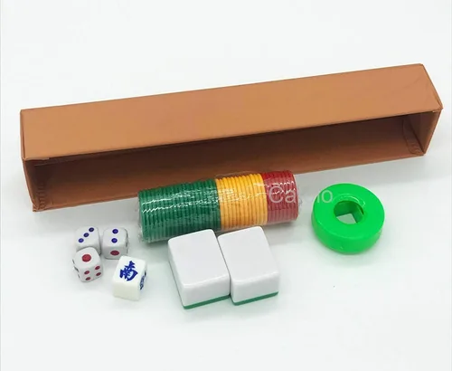 Vista 7 de Mahjong chino XL 144 azulejos acrílicos numerados de 1.5 pulgadas, azulejos brillantes dorados grandes con estuche de viaje Pro Complete Mahjong