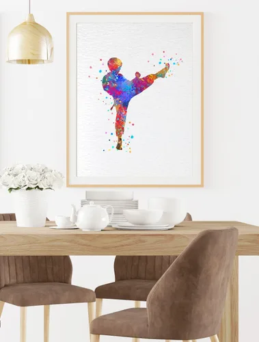 Vista 2 de Dignovel Studios 8X10 sin marco Karate Boy Kid Artes marciales Padre Hijo Deportes Coraje Acuarela Arte Impresión Póster Pared Guardería Niños