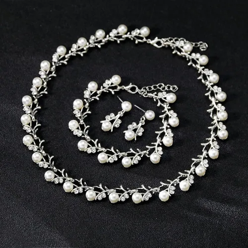 Vista 2 de Roe Dolph Juego de joyas de dama de honor de plata con diamantes de imitación para mujer, collar de gargantilla de cristal de perlas brillantes