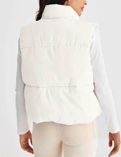 Vista 3 de MEROKEETY Chaleco acolchado para mujer, cuello alto, con cremallera, sin mangas, con bolsillos