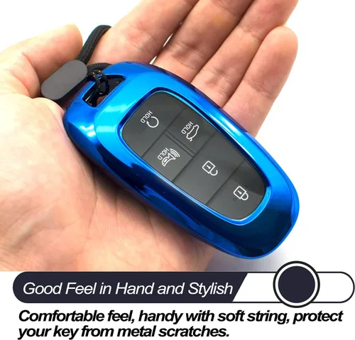 Vista 4 de MECHCOS Compatible con Hyundai Tucson Santa Cruz Palisade Ioniq 5 Santa Fe Nexo Sonata Ioniq TPU Azul Funda para Llavero Estuche Soporte Remoto