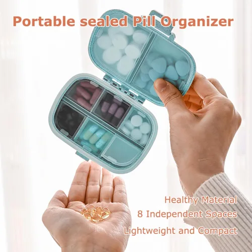 Vista 2 de Organizador de píldoras, pastillero portátil de 8 compartimentos, pastillero para contener vitaminas, aceite de hígado de bacalao, pastillero