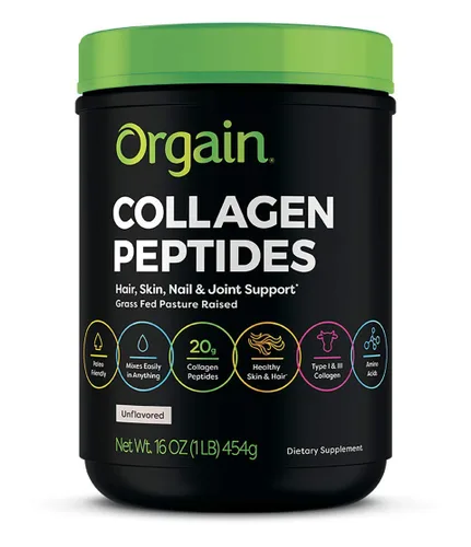 Vista 2 de Orgain Proteína en polvo de péptidos de colágeno hidrolizados alimentados con pasto, apto para dieta paleo y cetogénica, suplemento de aminoácidos