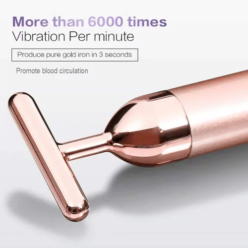 Vista 7 de GOODYBUY - Masajeador facial de pulso dorado de 24 quilates, con forma de T, herramientas de masaje facial para piel sensible, estiramiento firme