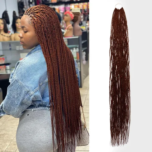 Vista 15 de AU-THEN-TIC Cabello senegalés con trenzas de ganchillo de 22 pulgadas, paquete de 2 paquetes de 40 mechones por paquete, extensiones de cabello