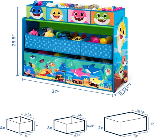 Vista 5 de Baby Shark Deluxe - Organizador de juguetes de diseño y almacenamiento de 9 contenedores por Delta Children, certificado Greenguard Gold