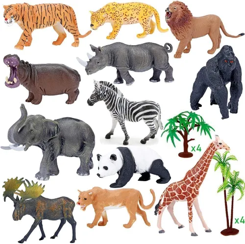 Vista 5 de BOLZRA Figuras de animales de safari con tapete de juego de actividades y caja de almacenamiento, juego gigante de plástico realista con león