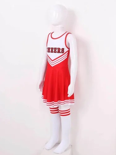 Vista 4 de Nikiikoo Disfraz de uniforme de animadora para niñas y niñas, con medias, pompones, disfraz de Halloween