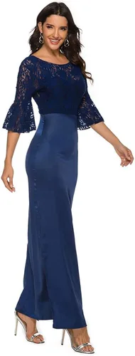 Vista 4 de ENKA Vestido maxi de encaje floral retro para mujer