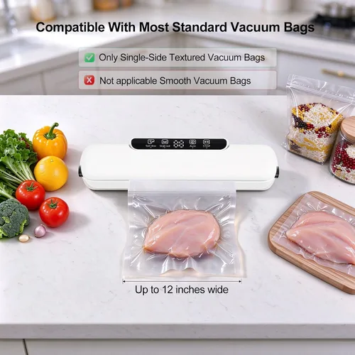 Vista 3 de Máquina selladora al vacío de alimentos con 25 bolsas, potencia de succión de 65 kPa, máquina de sellado al vacío, automática compacta de un solo