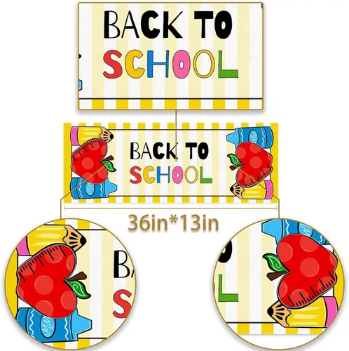 Vista 5 de Pudodo Camino de mesa de regreso a clases, primer día de escuela, niños, estudiantes, aula, fiesta, comedor, decoración del hogar (13 x 36 pulgadas)
