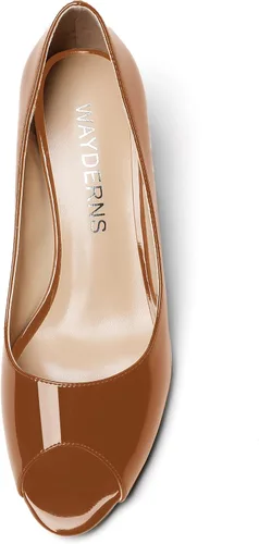 Vista 3 de WAYDERNS Zapatos de tacón bajo con cuña de charol y puntera abierta para mujer de 2 pulgadas