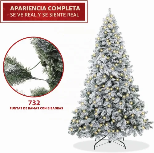 Vista 3 de Casafield Árbol de Navidad artificial de pino nevado realista preiluminado de 6 pies con soporte de metal resistente