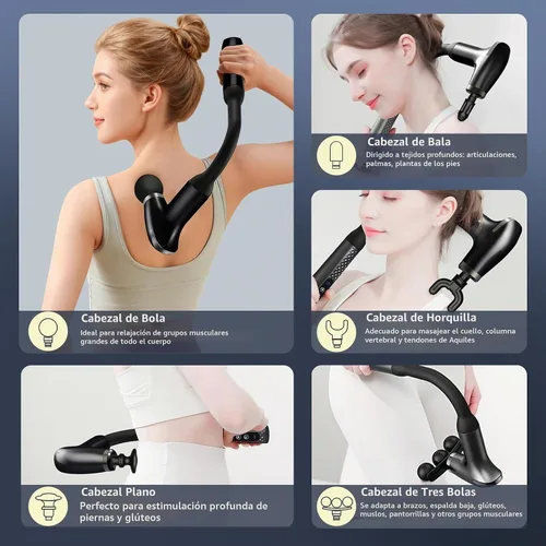 Vista 6 de Pistola de masaje con mango de extensión, herramienta masajeadora de espalda de mano, masajeador para dolor de cuello, piernas, hombros, 9