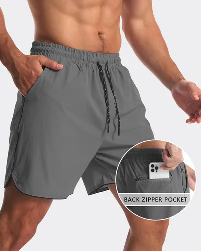 Vista 2 de Paquete de 2 pantalones cortos deportivos de entrenamiento de 5 pulgadas para hombre, pantalones cortos de gimnasio de secado rápido con bolsillos
