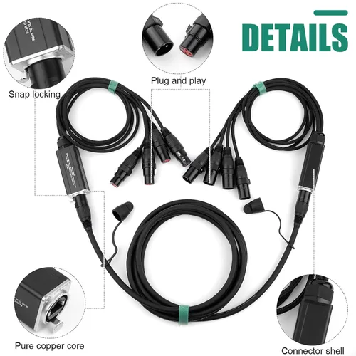 Vista 5 de Extensor de cable de audio serpiente de 4 canales XLR a Ethercon RJ45 CAT5/CAT6 para grabación de iluminación de sonido de escenario en vivo