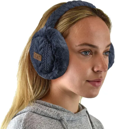 Vista 19 de C.C - Lindas orejeras con diadema ajustable para invierno, calentador de orejas suave Rombos azul marino