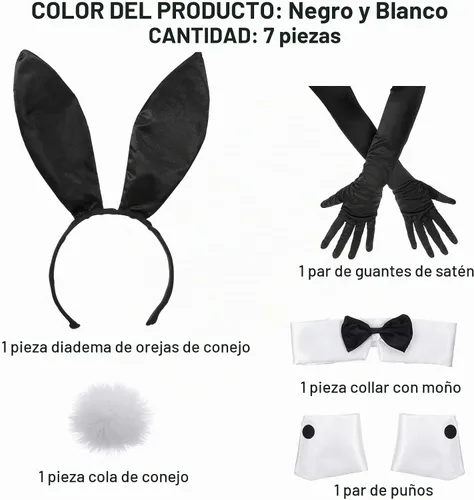 Vista 2 de Zhanmai Juego de accesorios de disfraz de conejo de Halloween para mujer Diadema de orejas de conejo rojo rosa, puños, cola y guantes, accesorio