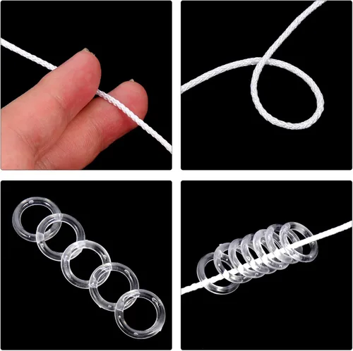 Vista 5 de Uonlytech Accesorios de cortina, cortinas romanas, persianas blancas, 1 juego de persianas, cuerda de elevación, anillo romano de repuesto, cortina