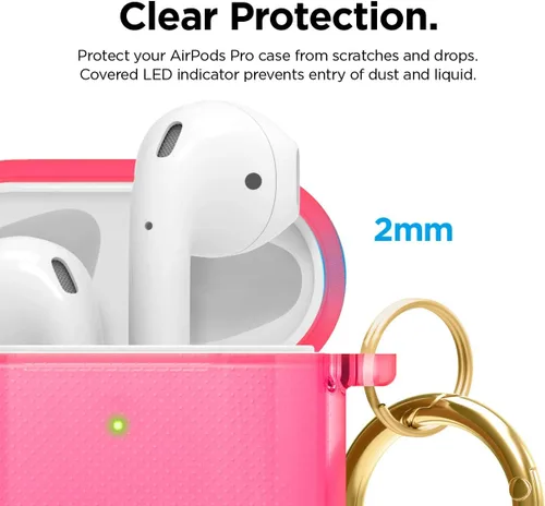 Vista 4 de Elago - Funda con llavero para audífonos AirPods 1 y 2 de Apple Rosado neón