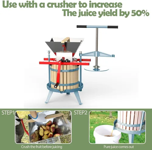Vista 5 de SQUEEZE master Prensa de sidra de vino de frutas, cesta de madera maciza, barra de mango de 3.17 galones/12L-T, más estable, exprimidor tradicional